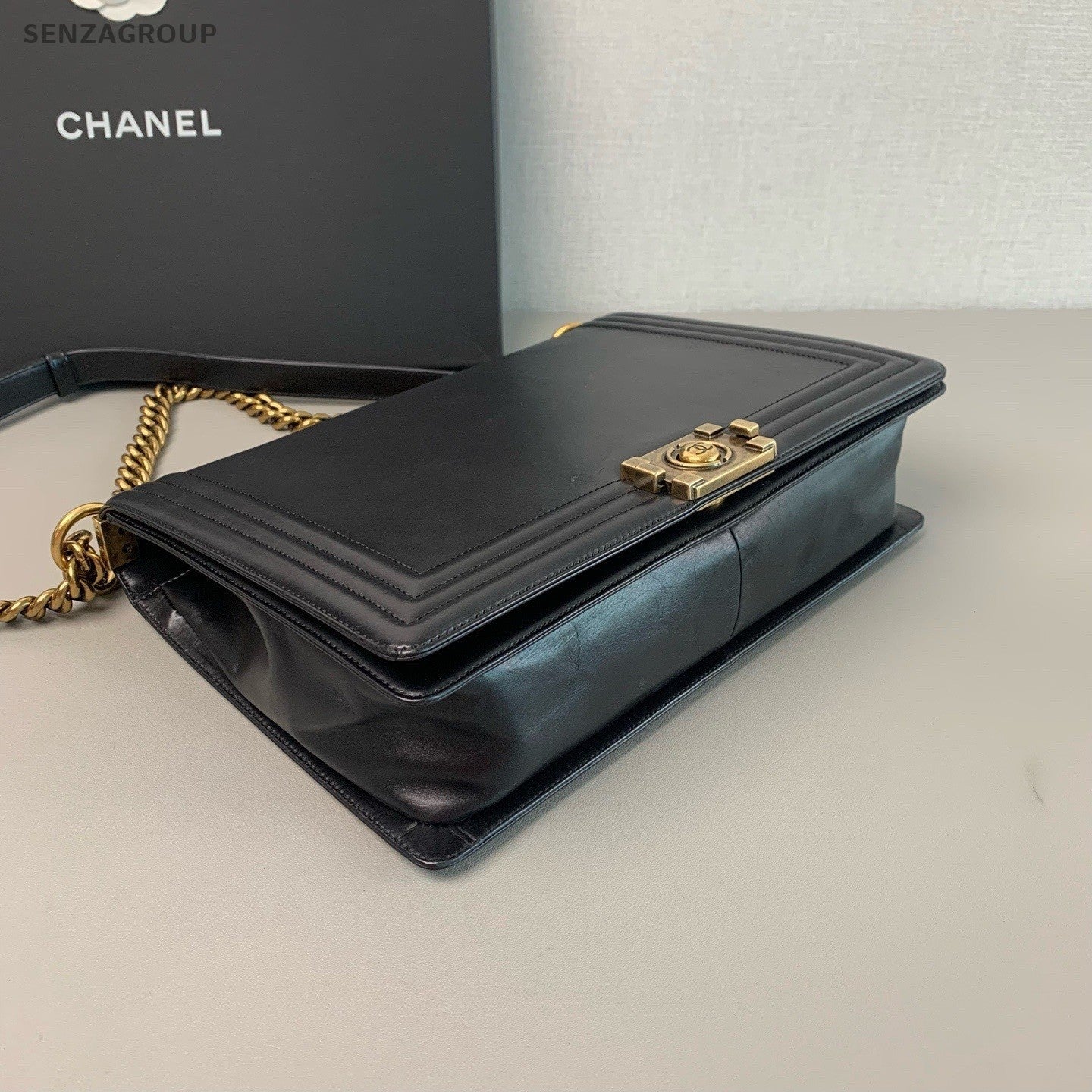 CHANEL Leboy Vintage Chain Shoulder bag Calfskin Black Gold Women
