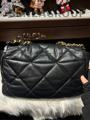 Chanel 19 Large Black Gold Chain Shoulder Bag Classic Quilted