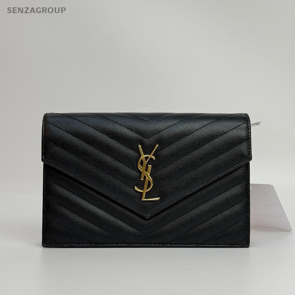 SJ0001 YSL wallet on chain envelope black & golden hardware woc