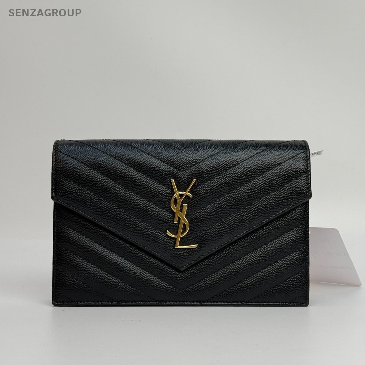 SJ0001 YSL wallet on chain envelope black & golden hardware woc