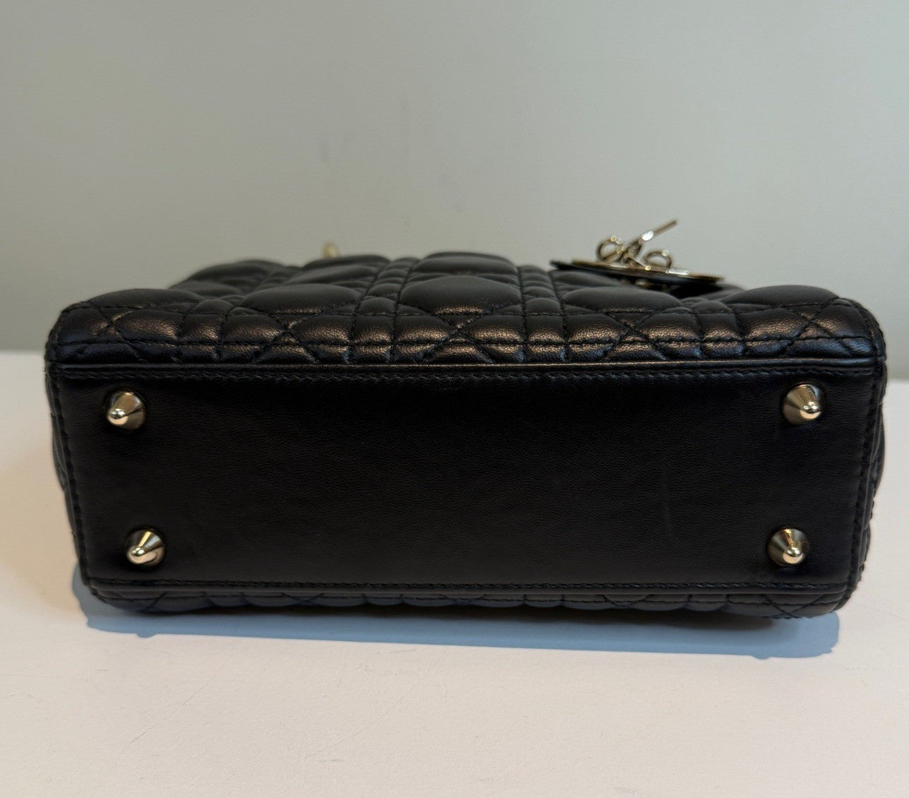 Christian Dior Lady Dior 2Way Top Handle Crossbody Black Gold Women Classic