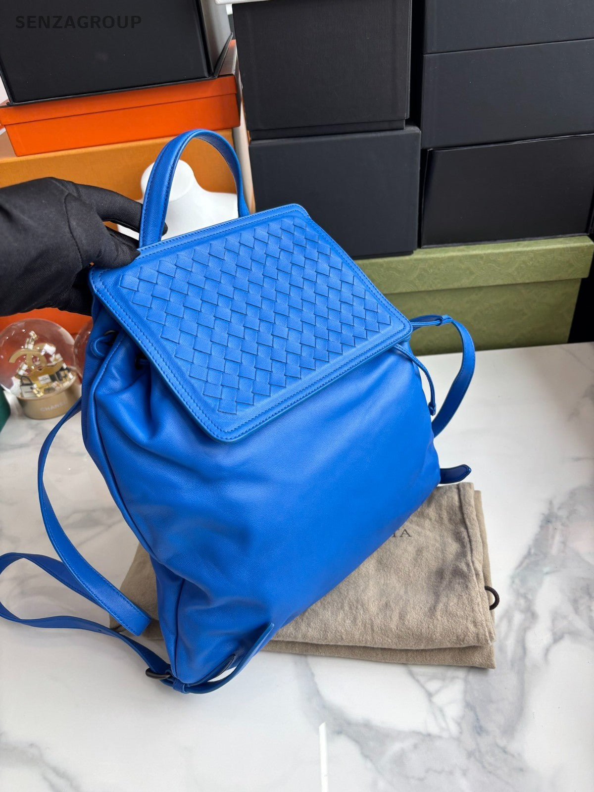 Bottega Veneta Weaving Calfskin Backpack Top Handle Drawstring Shoulder bag Blue