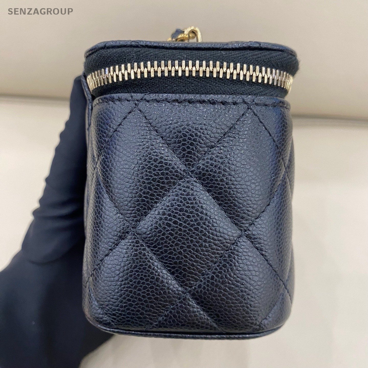 Chanel Calfskin Mini Box Chain Shoulder Bag Crossbody Black Gold Women Classic
