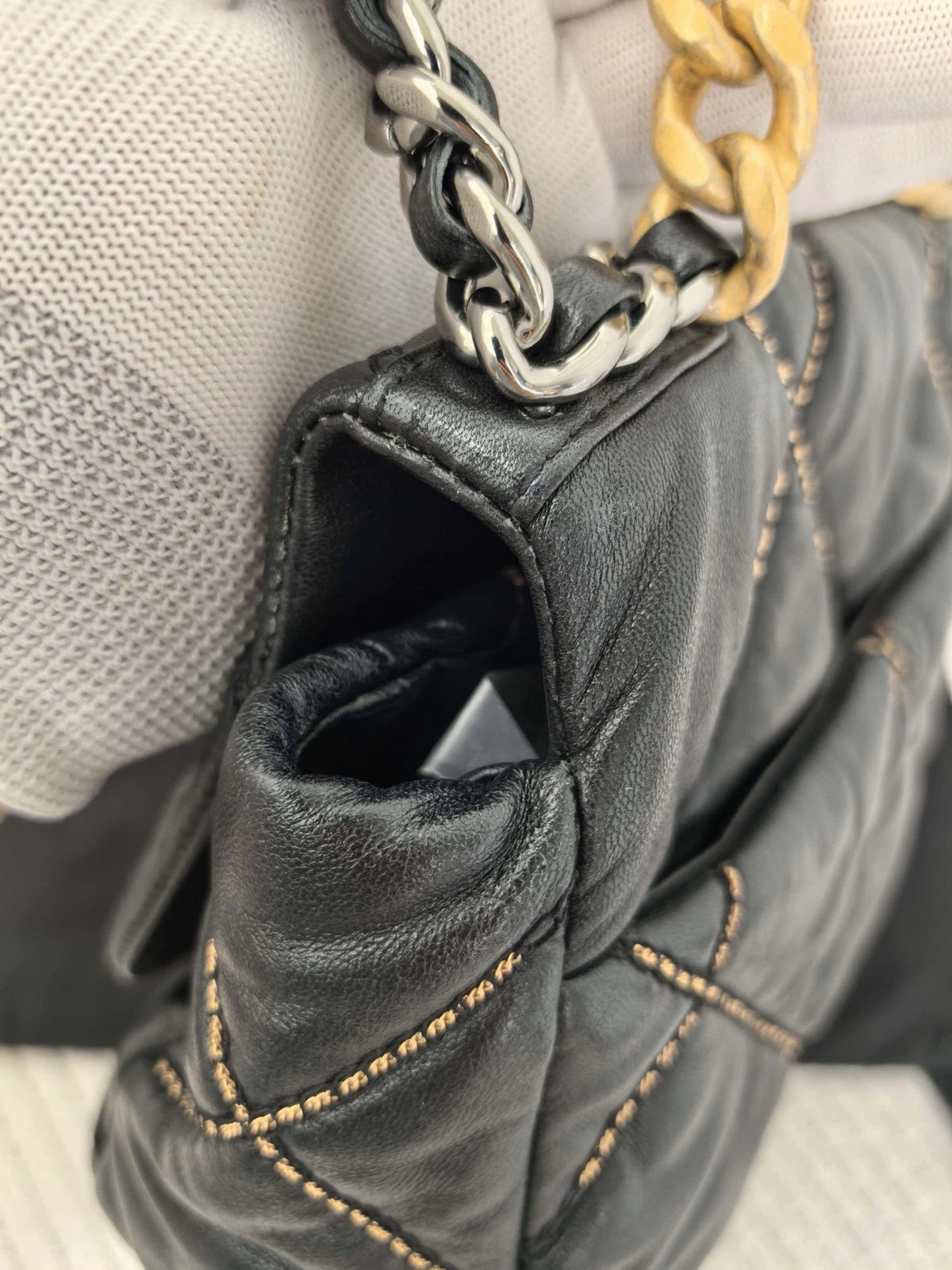 Chanel 19 Bag Crossbody Bag Lambskin Black Gold Diamond Women Classic