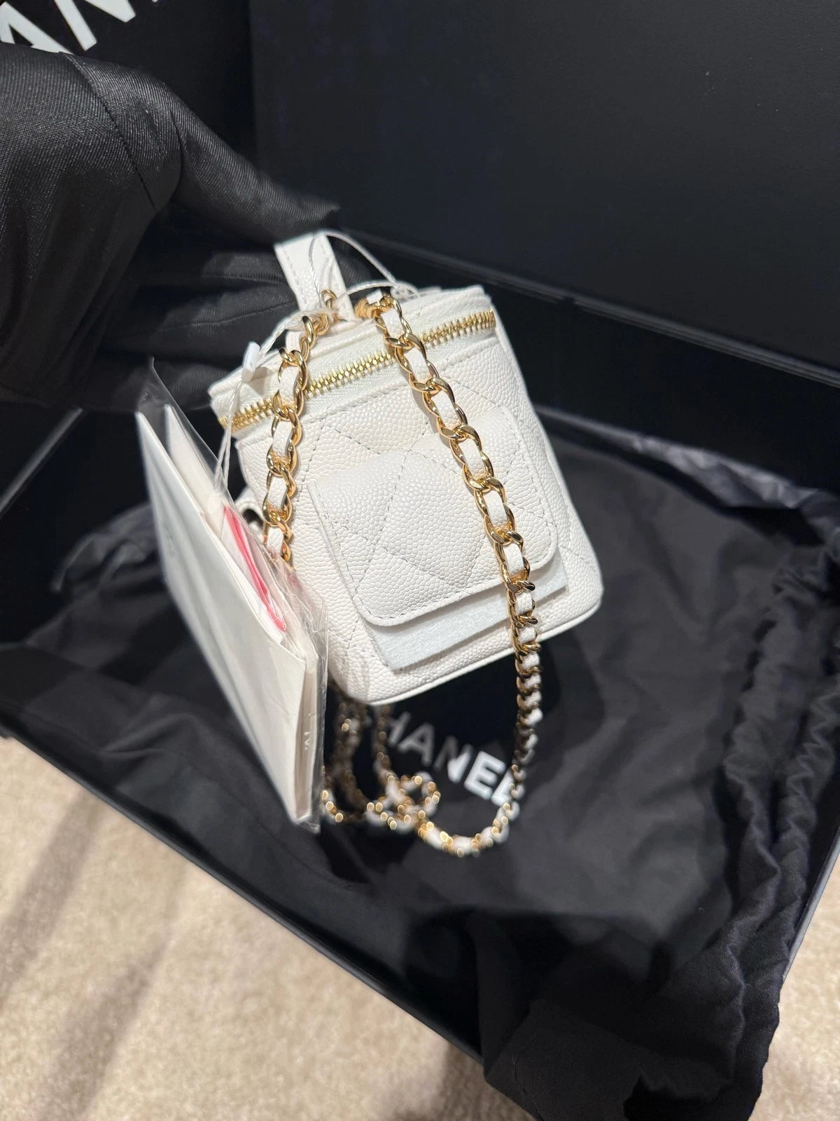 CHANEL 23 Chip Cargo Shoulder Bag White Gold Leather For Women
