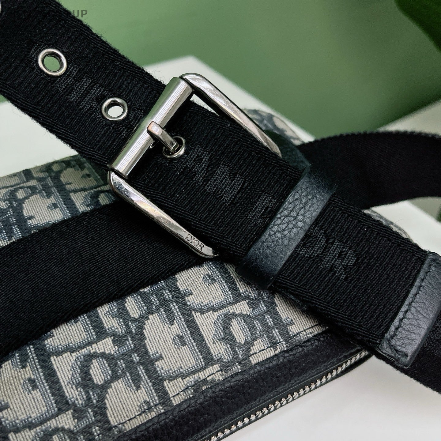 Christian Dior Oblique Waist Bag Crossbody Black Silver Unisex Adults Classic