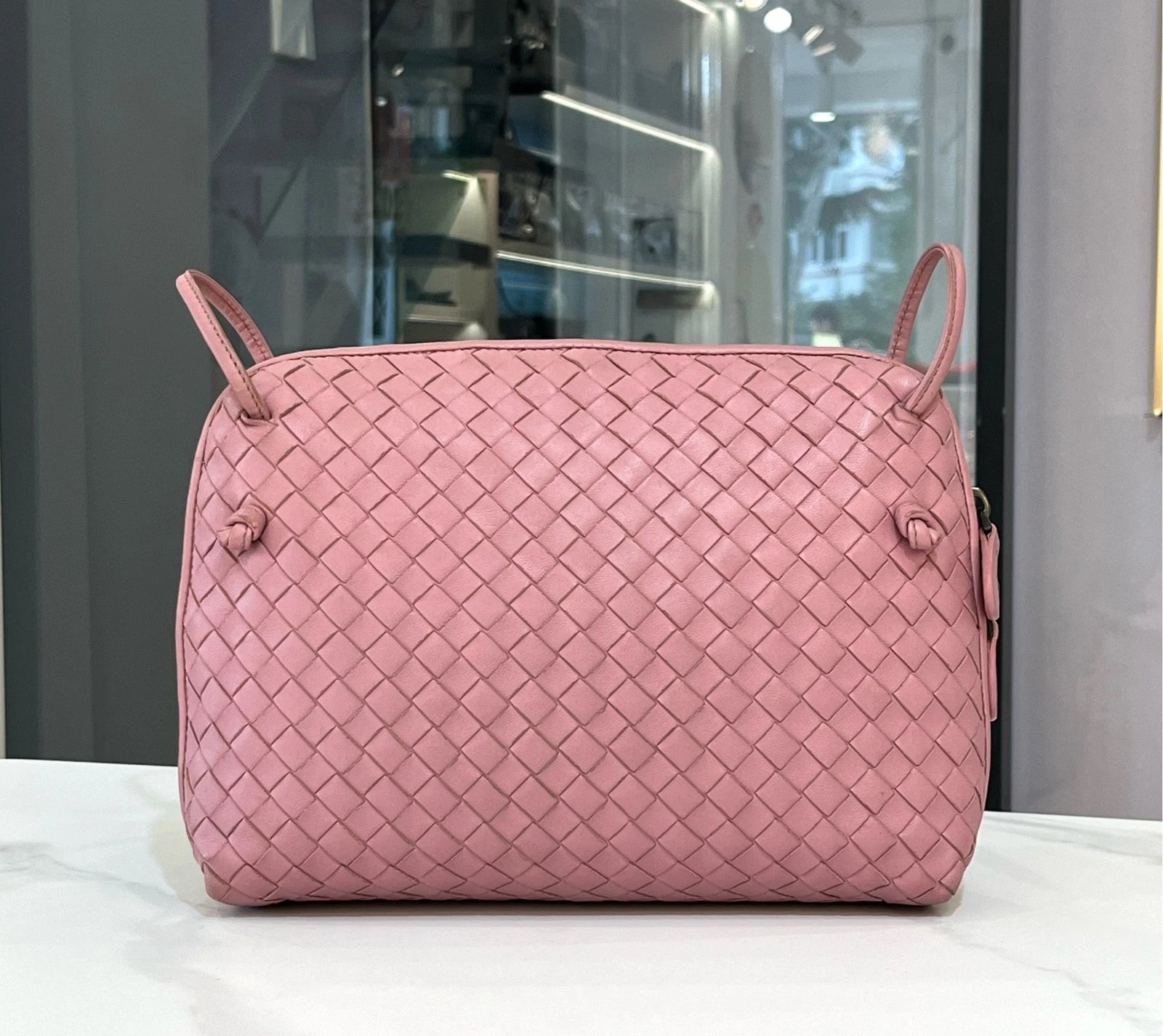 Bottega Veneta Pink Woven Crossbody Pillow Bag For Women