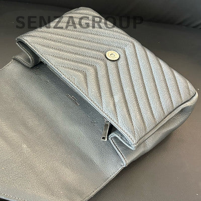 Saint Laurent YSL Small Gray Messenger Bag Silver Chain Crossbody Women