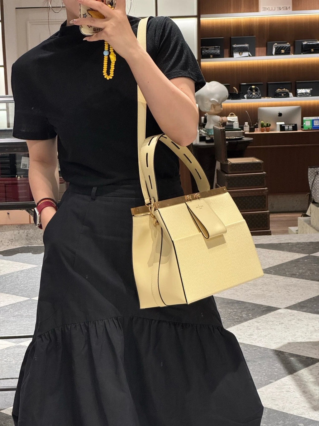Louis Vuitton City Frame 3Ways Top Handle Shoulder Crossbody Yellow Gold Women