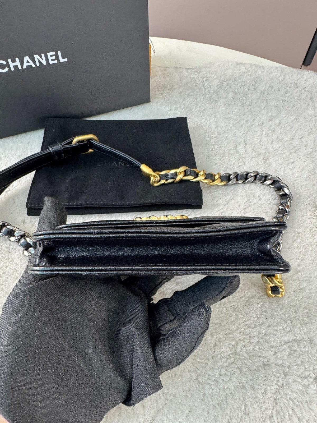CHANEL CC Woc mini Chain Shoulder bag Black Gold Women Chip Version