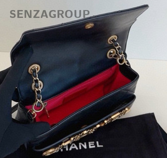 Chanel Diamond PM Chain Shoulder Bag Crossbody Black Gold Women Classic