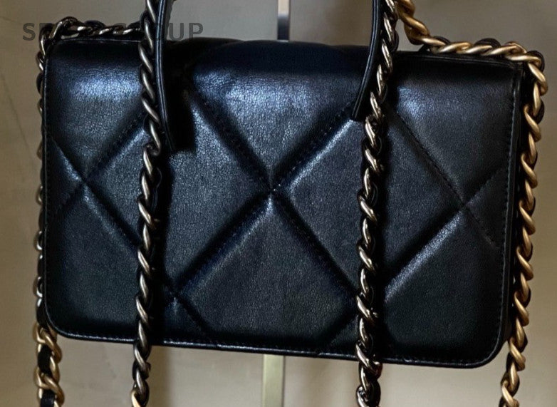 Chanel 19 WOC Chain Shoulder Bag Crossbody Black Gold Women Classic Designer