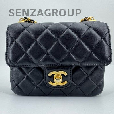 Chanel Classic Flap Mini Black Gold Quilted Lambskin Chain Shoulder Bag
