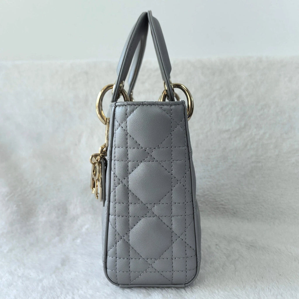 Dior Lady Dior Lambskin Gray Crossbody Top Handle Excellent