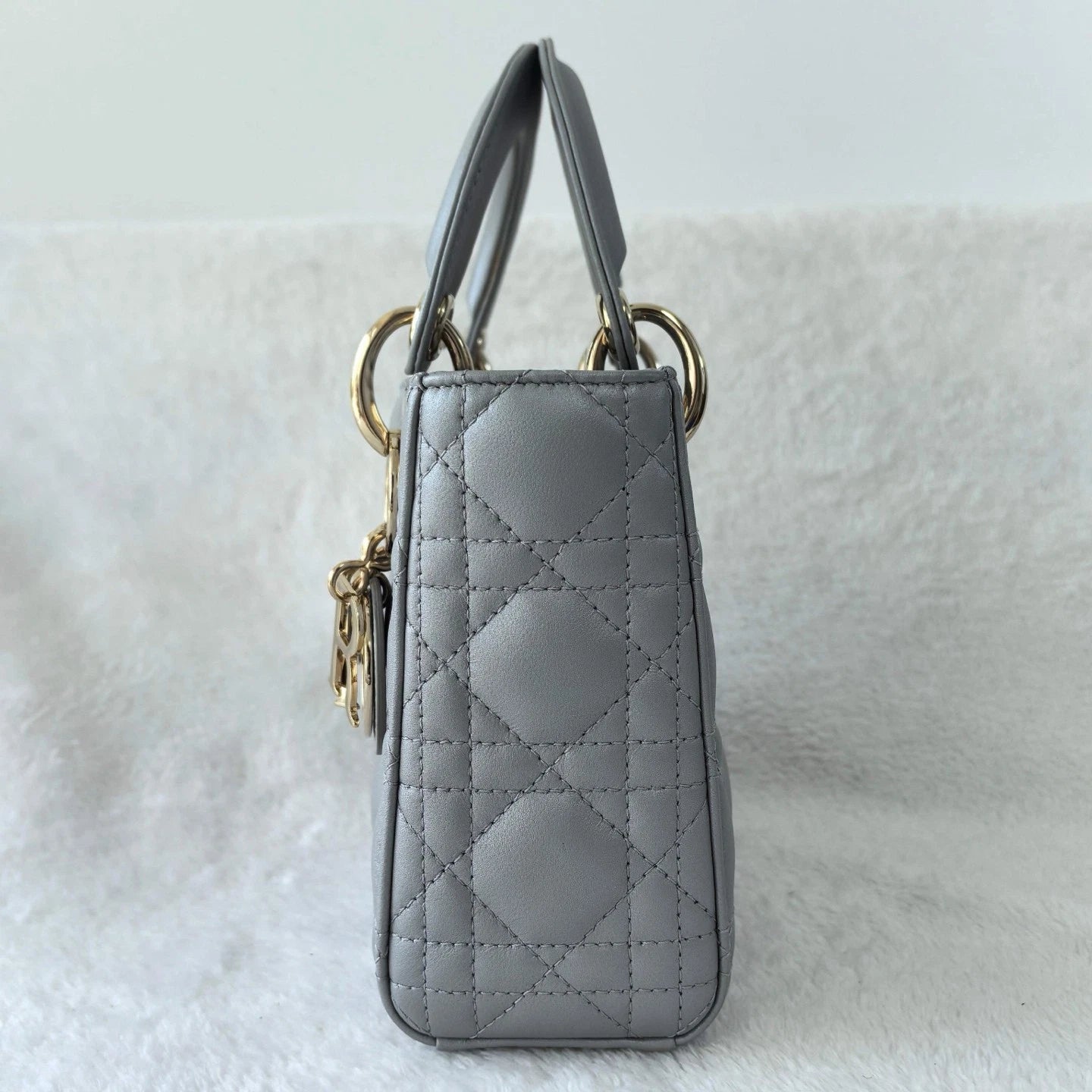 Dior Lady Dior Lambskin Gray Crossbody Top Handle Excellent