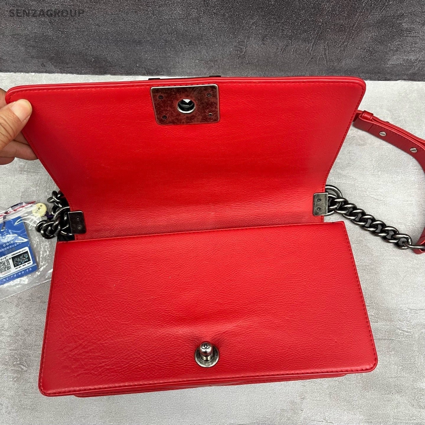 Chanel Leboy MM Calfskin Chain Shoulder Bag Red Silver Women Classic