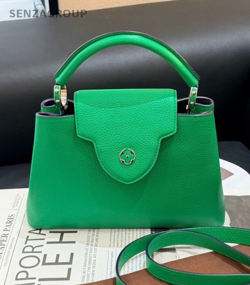 Louis Vuitton Capucines BB Calfskin Top Handle Bag Crossbody Green Silver Women