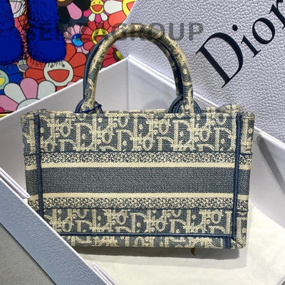 Dior Mini Book Tote Blue Gold Embroidery Shoulder Bag
