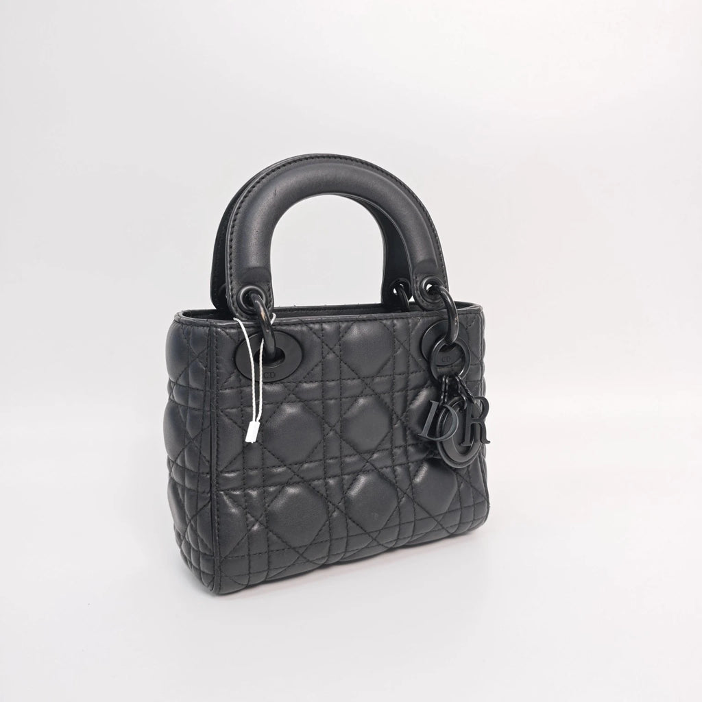 Dior Lady Dior Lambskin Black Top Handle Excellent