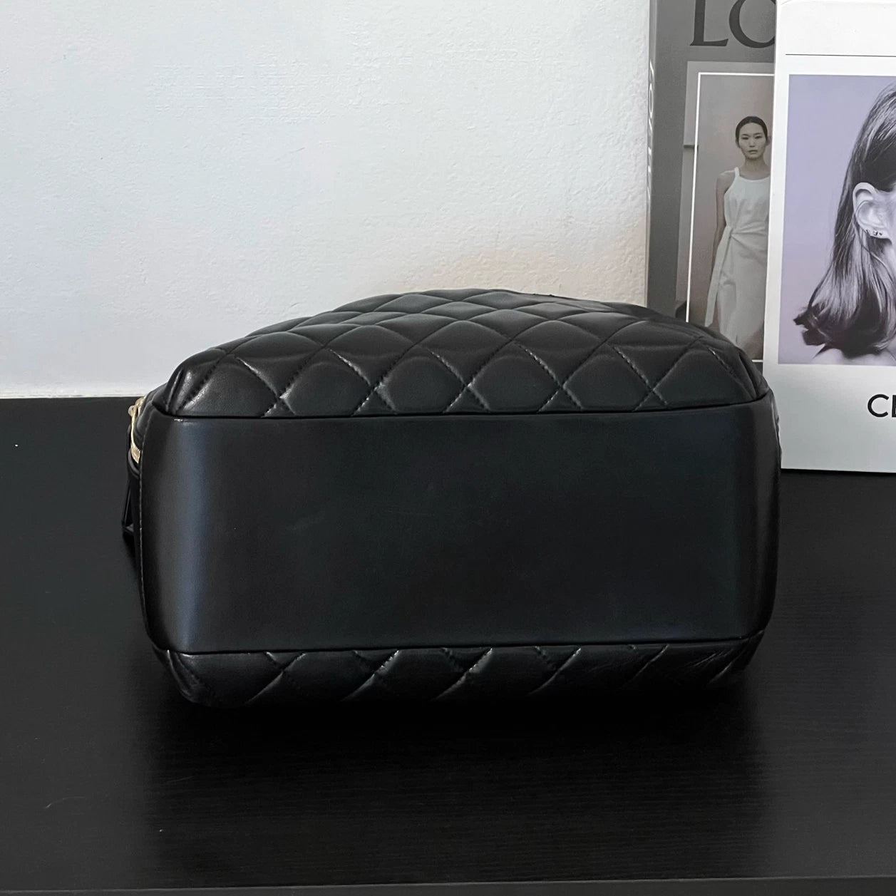 Chanel Trendy CC Lambskin Top Handle Shoulder Bag Black Gold Women Classic