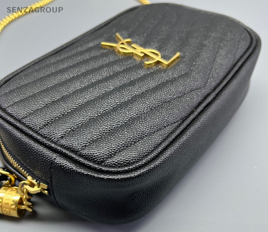 YSL Saint Laurent Tassel Caviar Leather Shoulder Camera Bag Black Women