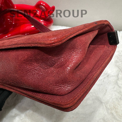 Chanel Le Boy Medium Lambskin Shoulder Bag Red Silver Classic Women