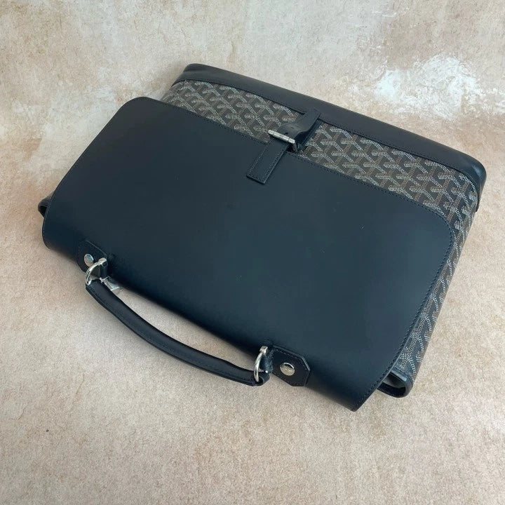 Goyard Citadin Classic Black Leather Shoulder Bag Briefcase For Women