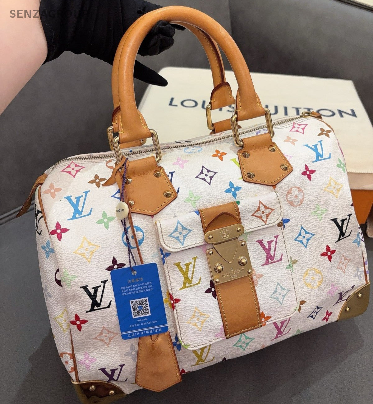 Louis Vuitton Speedy30 Monogram White Multicolor Top Handle Bag Women Classic