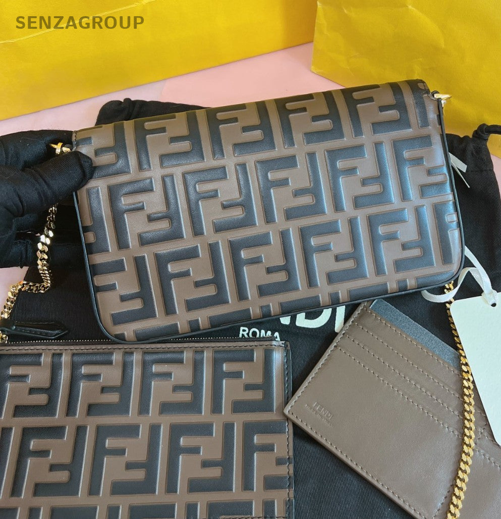 FENDI Félicie Pochette FF Monogram Chain Shoulder bag Crossbody Women Brown