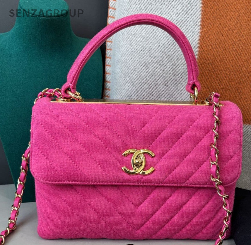 Chanel Trendy CC Chain Crossbody Top Handle Bag Pink Gold Women Classic