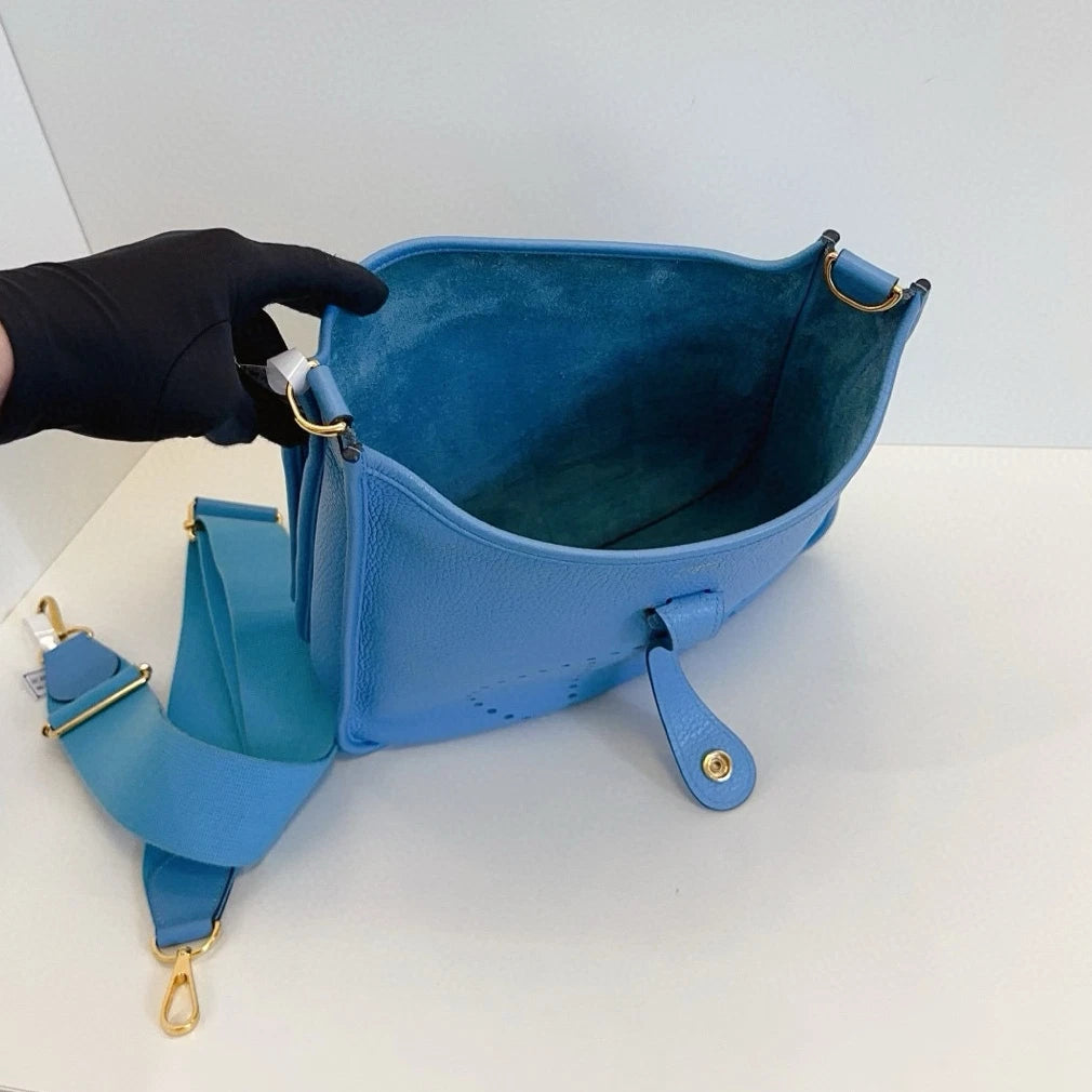 Hermes Evelyne29 Shoulder Crossbody Blue Gold Used Women Classic