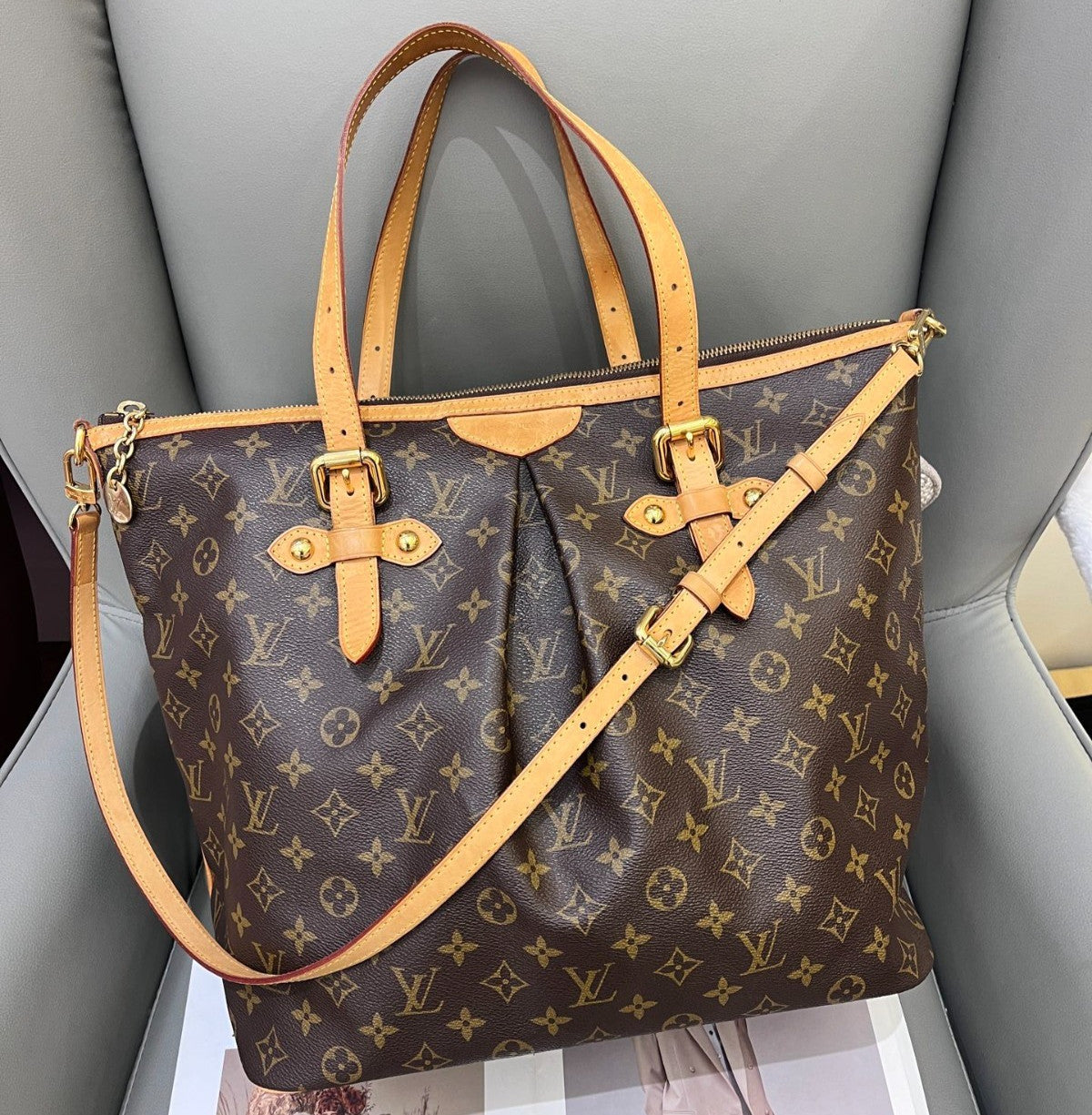 Louis Vuitton Palermo GM Monogram Crossbody Shoulder Bag Brown Gold Women