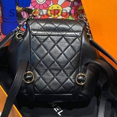 Chanel Duma Small Quilted Black Gold Chain Leather Backpack Women's Classic
