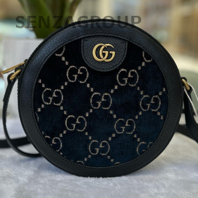 Gucci Velvet Round Bag Black Gold Zipper Shoulder Crossbody Classic Women