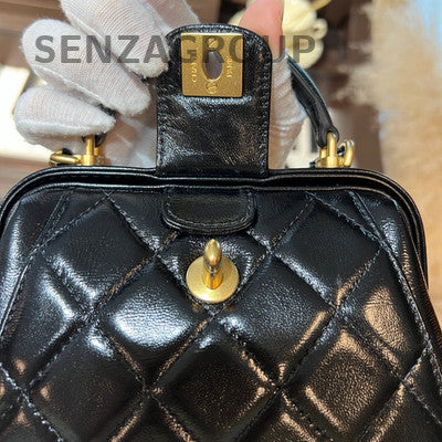 Chanel Small Quilted Black Gold Chain Shoulder Bag Classic Women