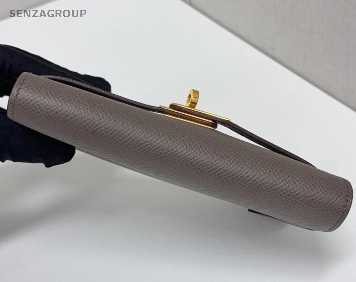Hermes Kelly Medium Wallet Togo Leather Gray Gold Women Classic Fashion