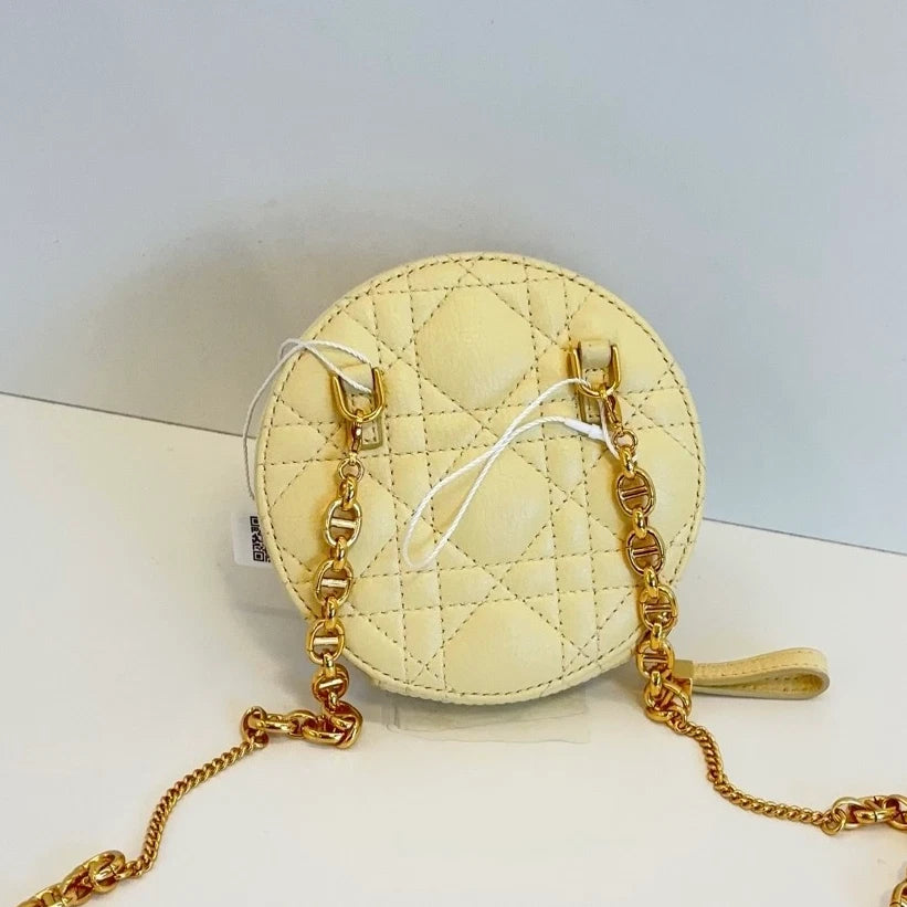 Christian Dior Caro Cannage Calfskin Chain Shoulder Crossbody Bag Yellow Women