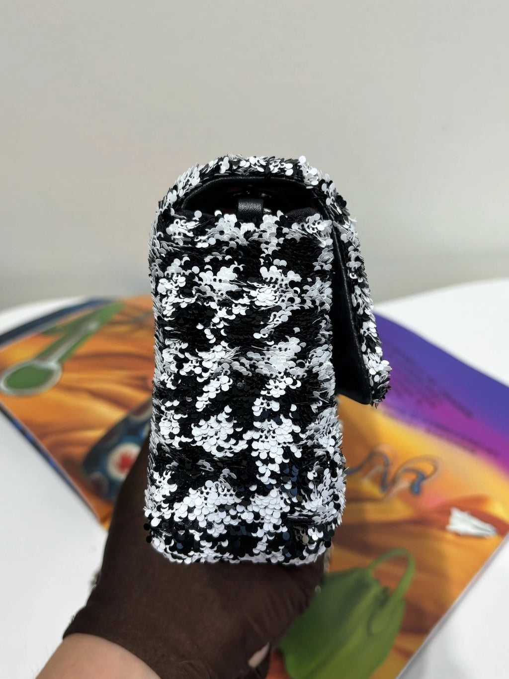 CHANEL CF Large Mini Houndstooth Sequin Shoulder Bag For Women