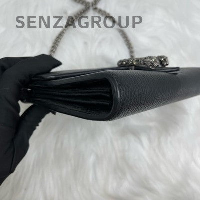 Gucci Dionysus Tiger Head Chain Crossbody Shoulder Bag Black Silver Women