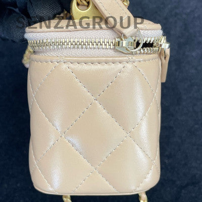Chanel Pink Quilted Double Gold Pearl Mini Box Chain Crossbody Bag