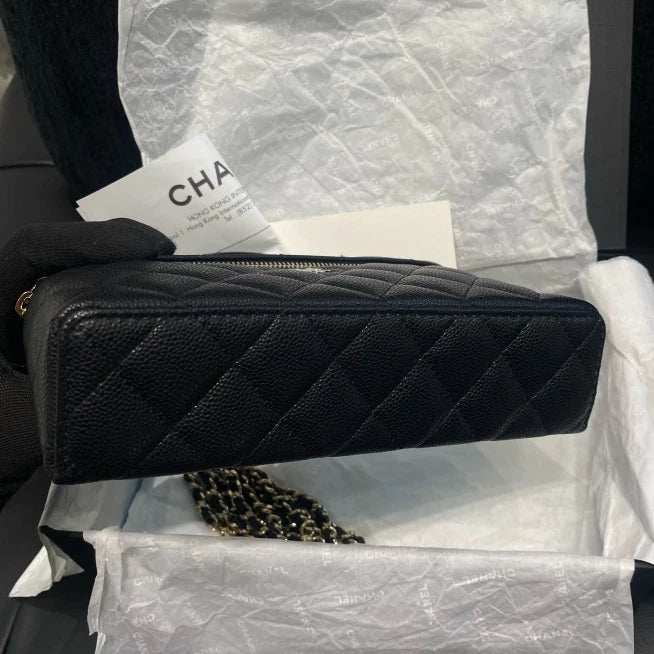 Chanel Vanity Case Chain Calfskin Top Handle Shoulder Bag Black Gold Women D