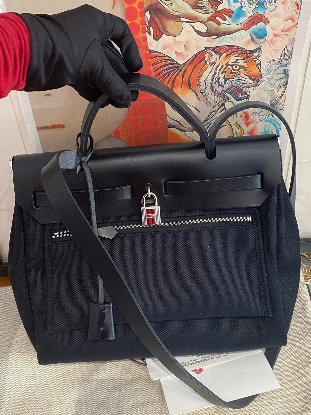 Hermes Herbag31 Black Gold Canvas Tote Bag For Women