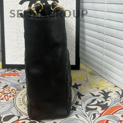 Chanel Black Gold PST Tote Chain Shoulder Bag Quilted Classic Women