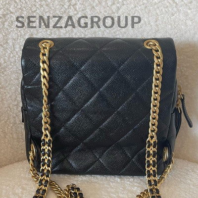Chanel 22P Black Quilted Calfskin Backpack with Vintage Gold Hardware