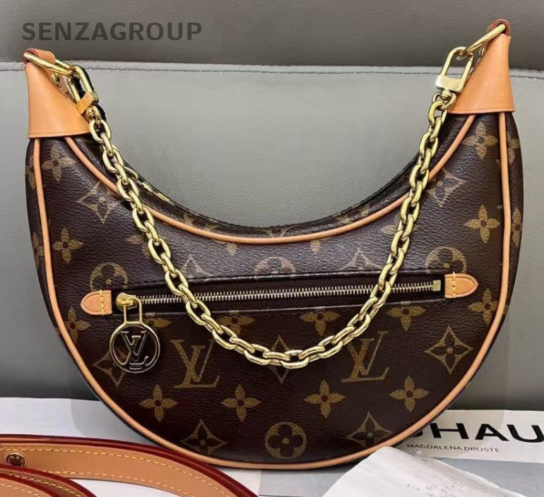 Louis Vuitton Monogram Loop Hobo Shoulder Bag Brown Gold Used Women Classic