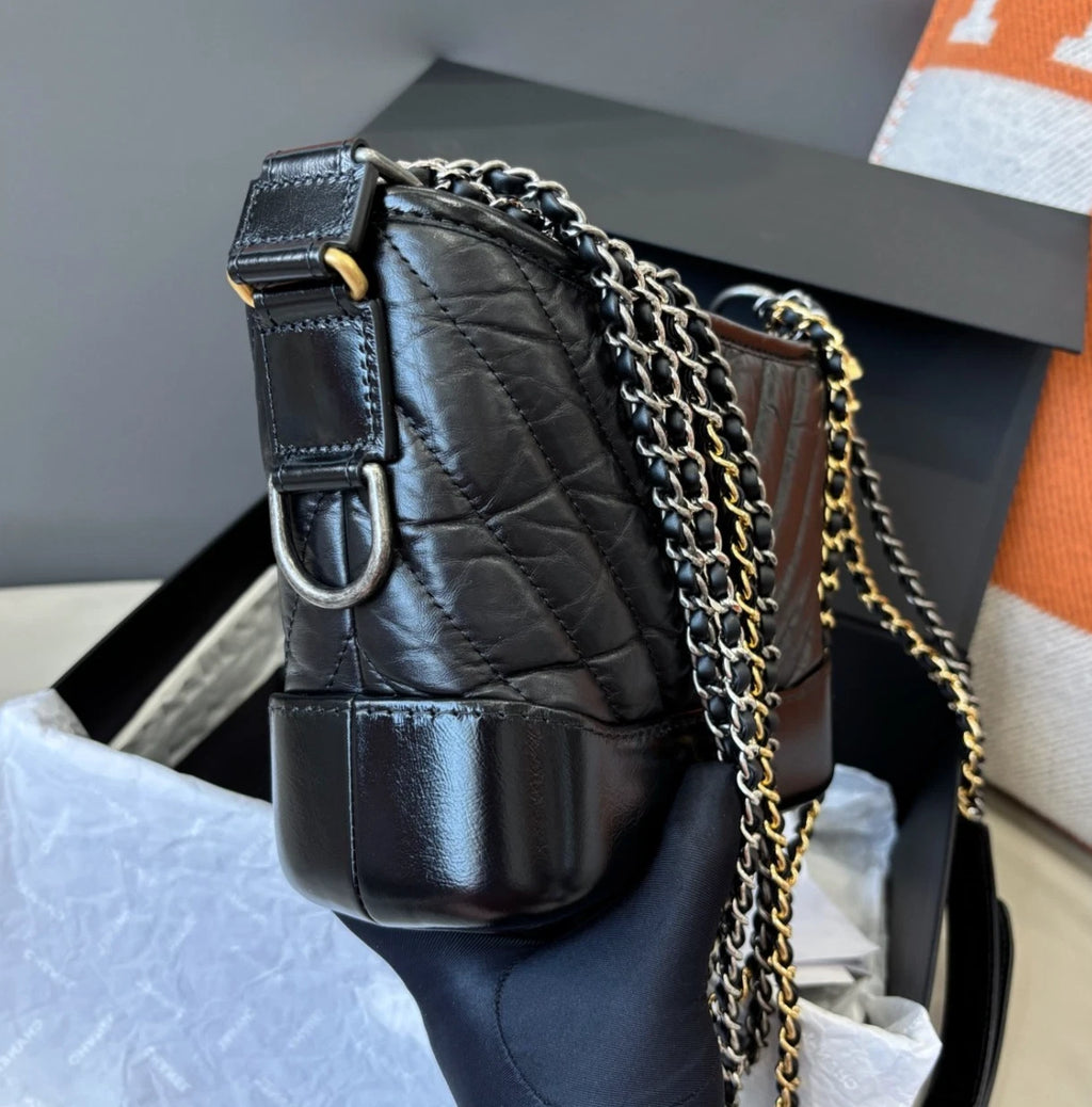 Chanel Gabrielle Chevron PM Shoulder Bag Crossbody Black Women