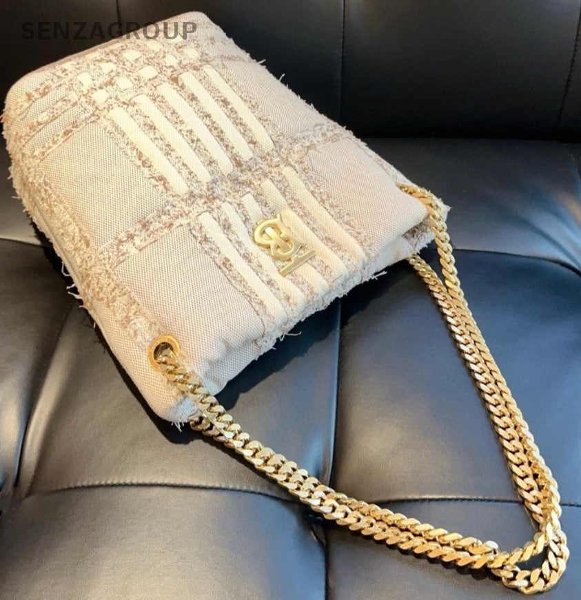 Burberry Lola Canvas Bucket Embroidery Chain Shoulder bag Women Almost Brand NEW