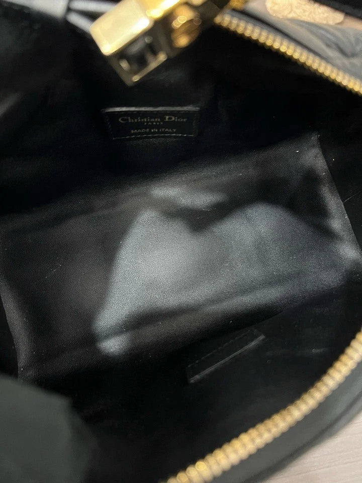 Dior Black Gold Lunch Box Top Handle Handbag For Women