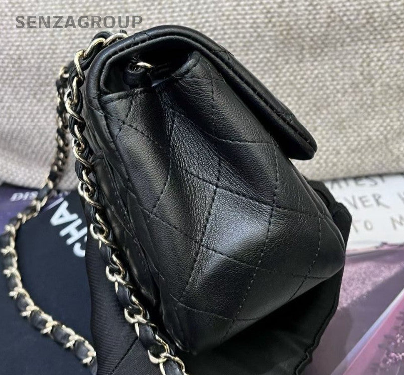 Chanel Classic Flap Chain Crossbody Shoulder Bag Black Gold Women Diamond