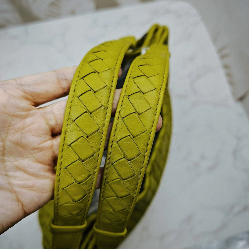 Bottega Veneta Yellow Green Woven Leather Shoulder Handbag For Women